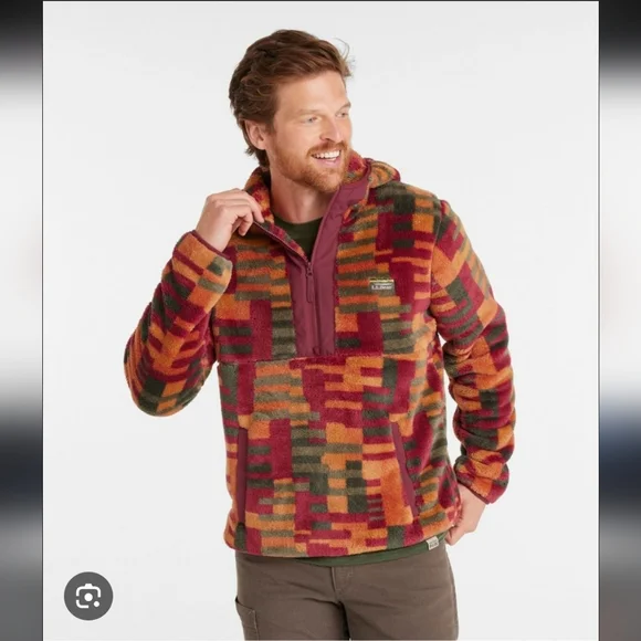 Men's L.L.Bean Hi-Pile Fleece Hoodie, Print XL - Picture 1 of 9